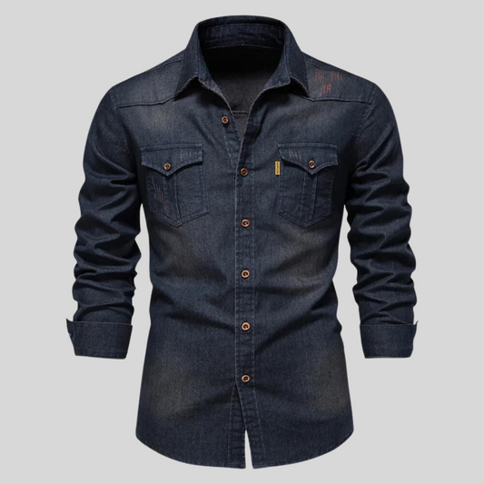 Men's Long-Sleeve Denim Shirt - Fashinoza