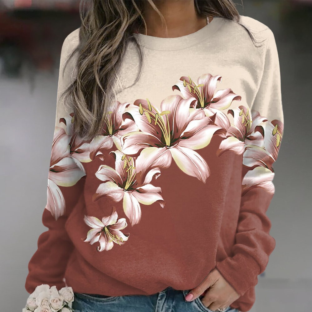 Women's Floral Sweatshirt Soft Breathable Long Sleeve - Fashinoza