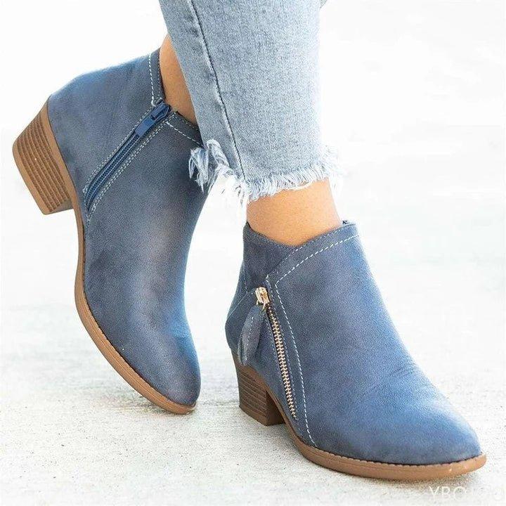 Women's Block Heel Ankle Boots with Zip Closure