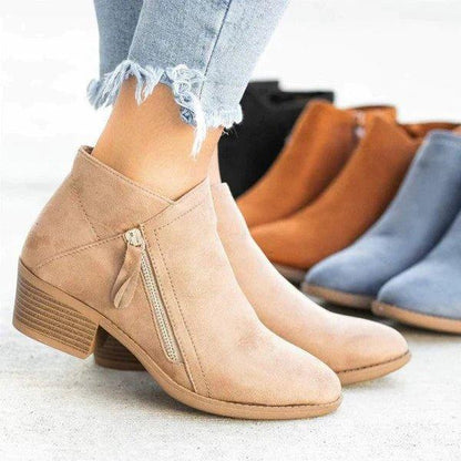 Women's Block Heel Ankle Boots with Zip Closure