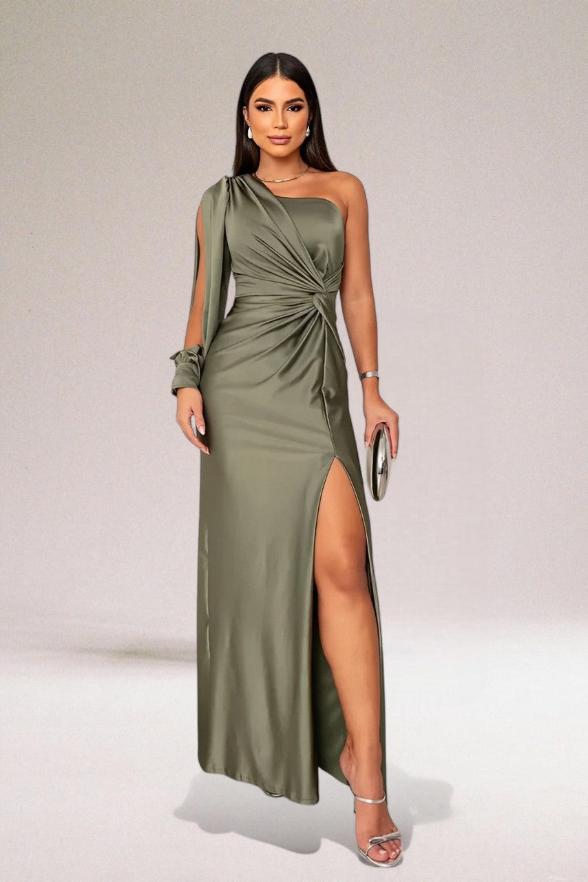 Image of Isabella | Women's One Shoulder Slit Maxi Dress