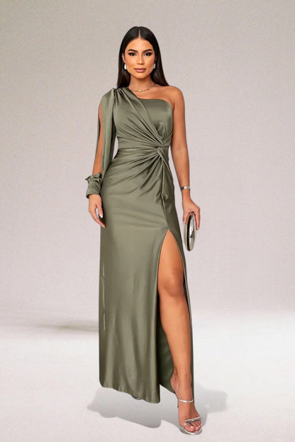 Image of Isabella | Women's One Shoulder Slit Maxi Dress