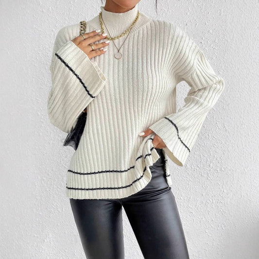 Women's Ribbed Turtleneck Knit Sweater - Fashinoza