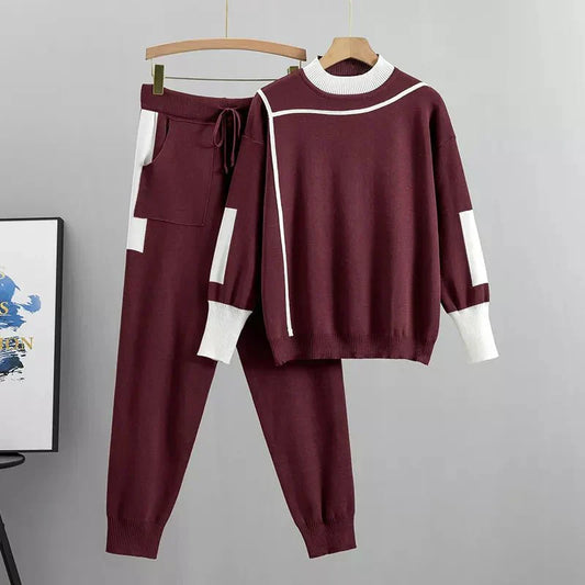 Women's Knit Tracksuit Long Sleeve Jogger Pants - Fashinoza