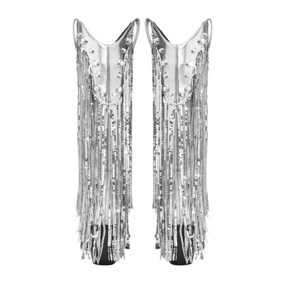 Image of Jade | Women's Knee High Fringe Cowboy Boots