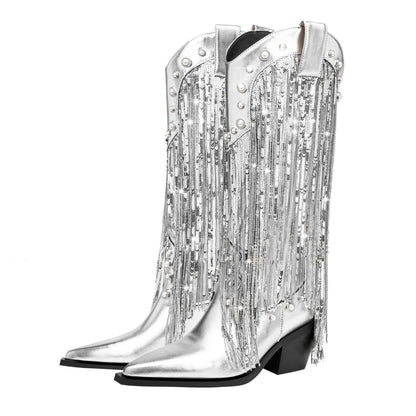 Image of Jade | Women's Knee High Fringe Cowboy Boots