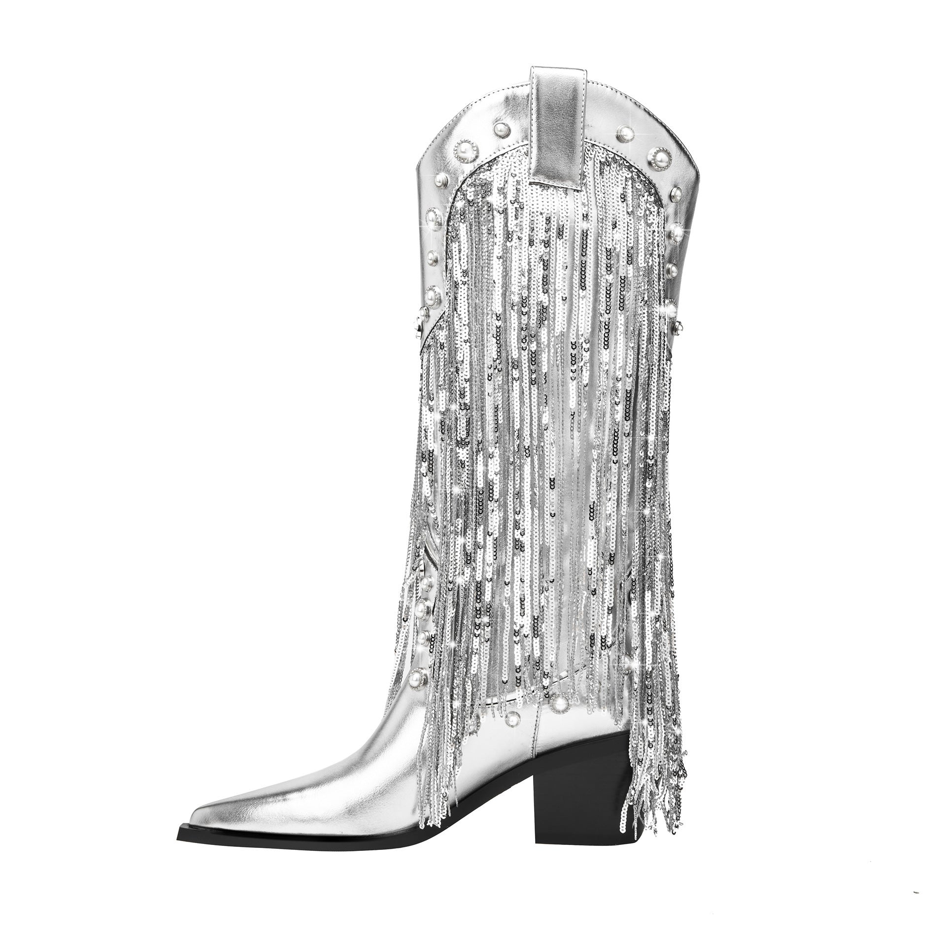 Women's Knee High Fringe Cowboy Boots - Fashinoza
