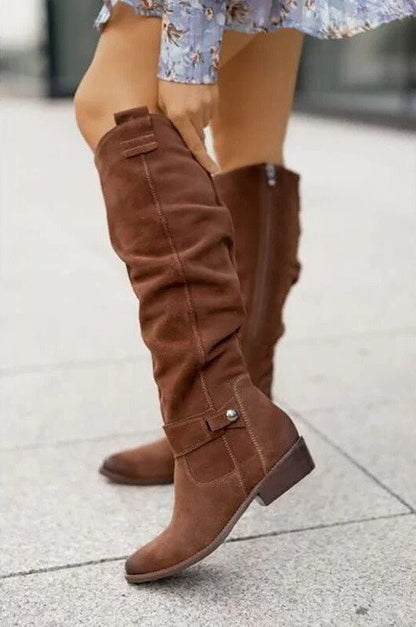 Women's Knee-High Boots Low Heel Closed Toe