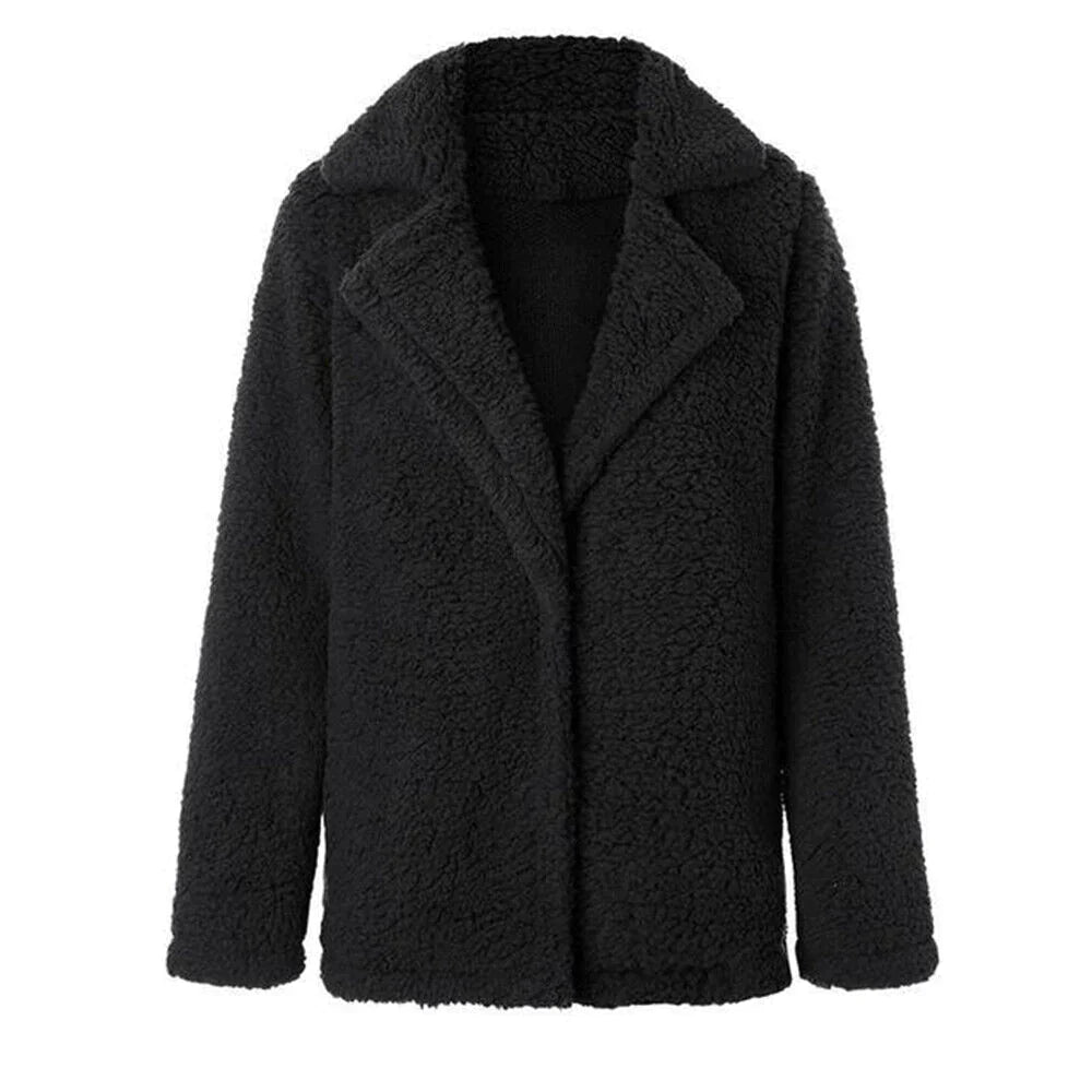 Women's Relaxed Fit Teddy Fleece Jacket - Fashinoza