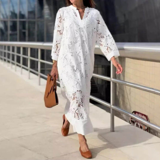 Women's Lace Long Sleeve Midi Dress - Fashinoza