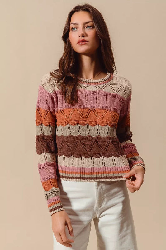 Women's Striped Long Sleeve Sweater - Fashinoza