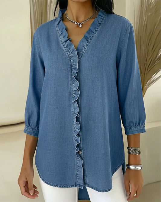 Women's Ruffle Button Down Blouse - Fashinoza