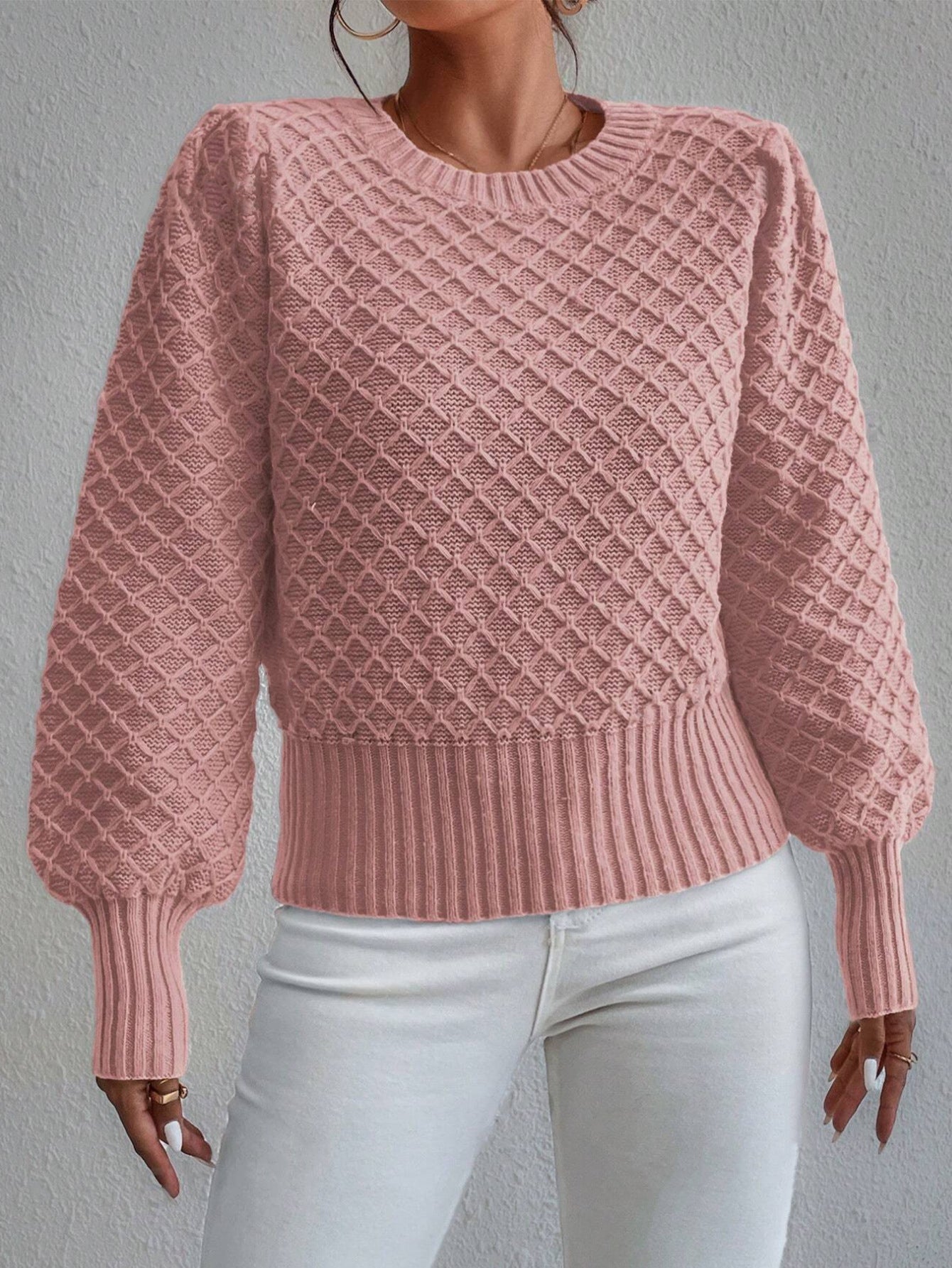 Women's Long Sleeve Textured Knit Sweater - Fashinoza