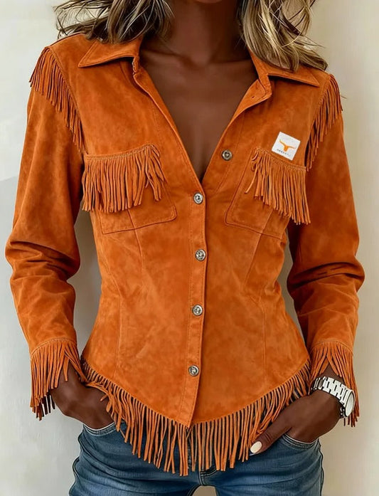 Women's Long Sleeve Fringe Blouse - Fashinoza