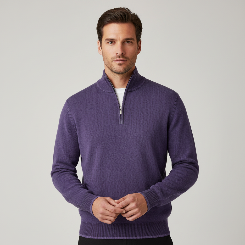 Men's Quarter Zip Sweater Mock Neck - Fashinoza