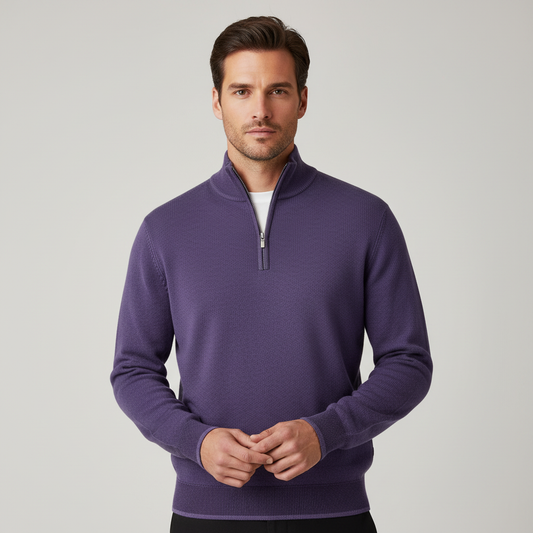 Men's Quarter Zip Sweater Mock Neck - Fashinoza