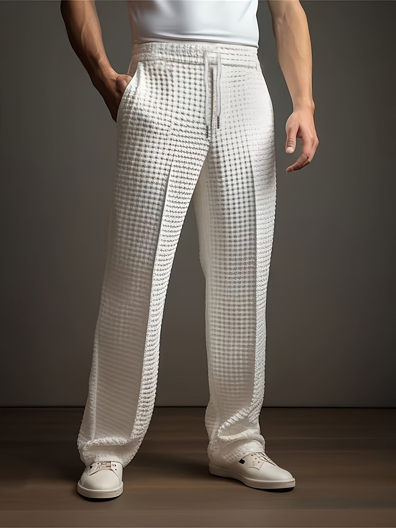 Men's Wide Leg Drawstring Pants Cotton Black - Fashinoza