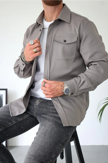 Men's Long Sleeve Button Down Shirt Jacket - Fashinoza