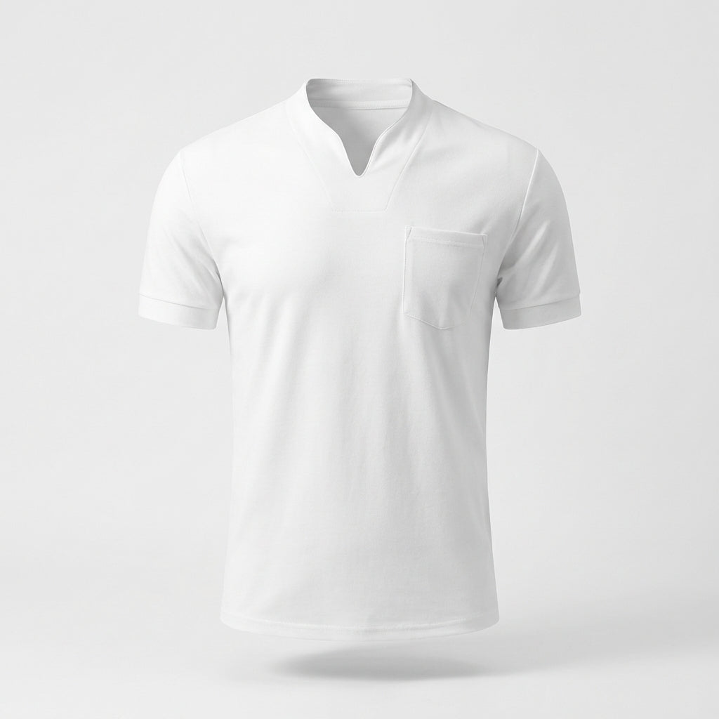 Men's Pocket T-Shirt Band Collar Cotton - 
Fashinoza