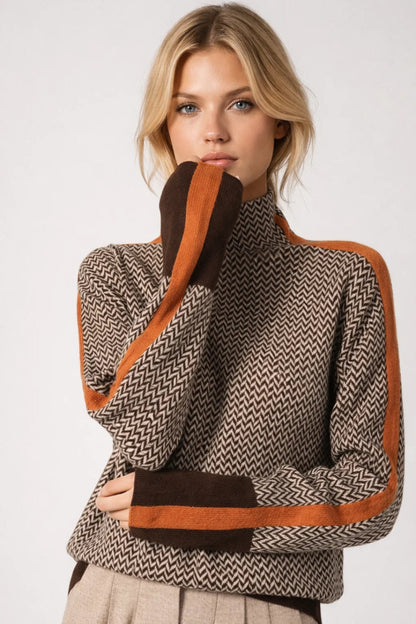 Women's Chevron Sweater Turtleneck Patterned Acrylic - Fashinoza