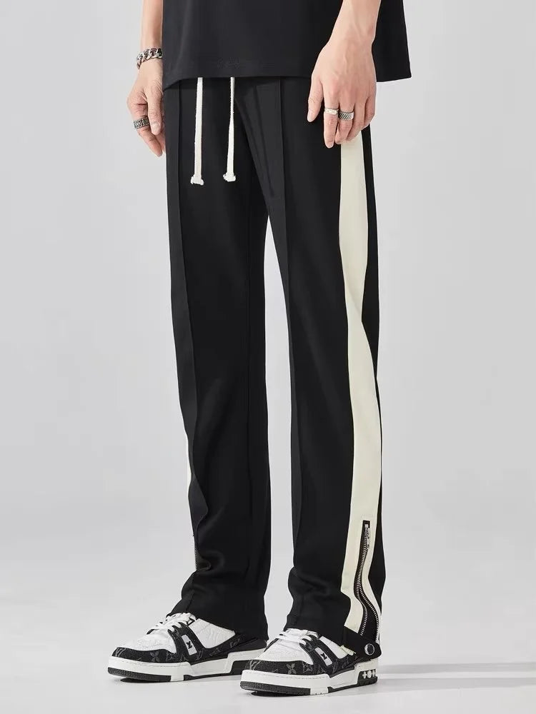 Men's Drawstring Pants Side Stripe Cotton Black - Fashinoza