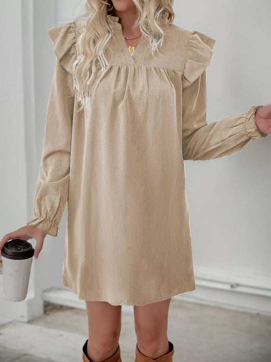Women's Long Sleeve Ruffle Mini Dress - Fashinoza