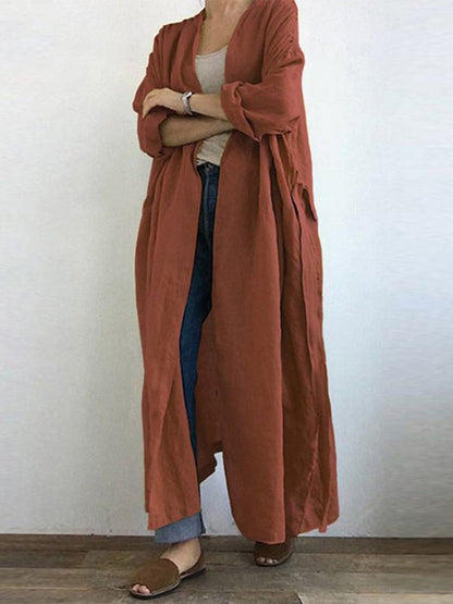 Women's Long Open Front Cardigan Duster Coat - Fashinoza