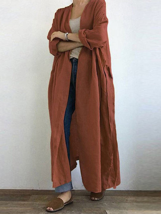 Women's Long Open Front Cardigan Duster Coat - Fashinoza