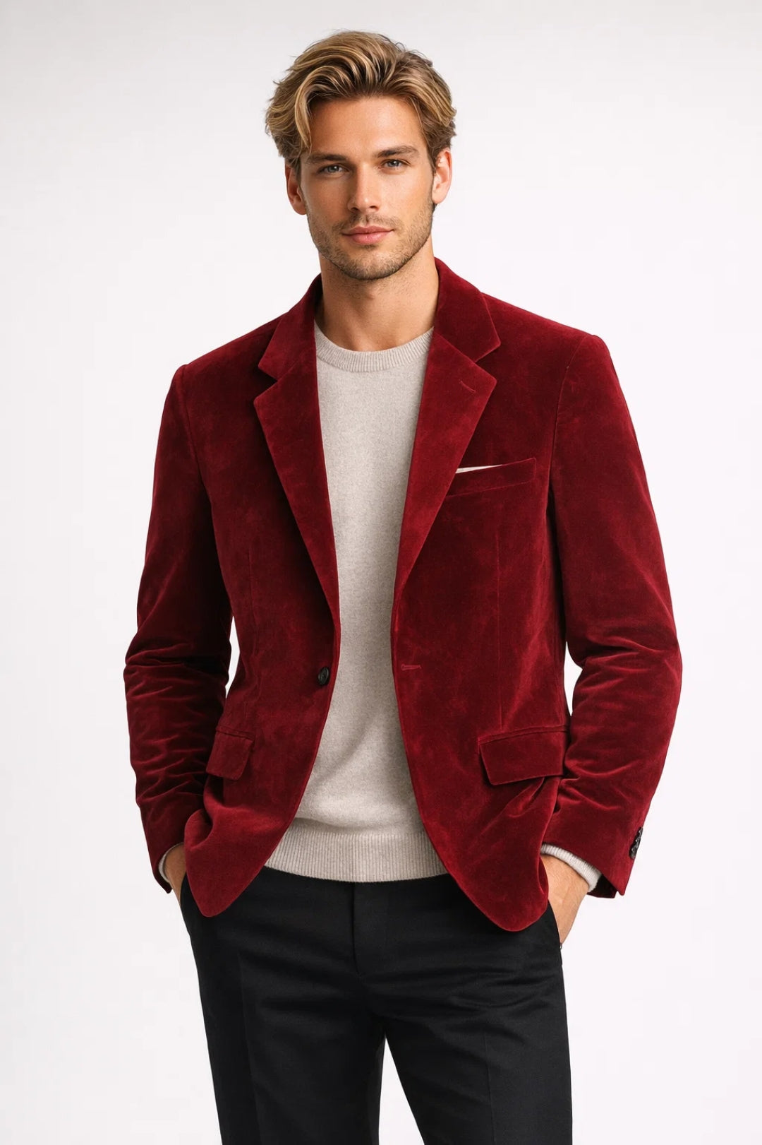 Men's Velvet Blazer Single-Breasted - Fashinoza