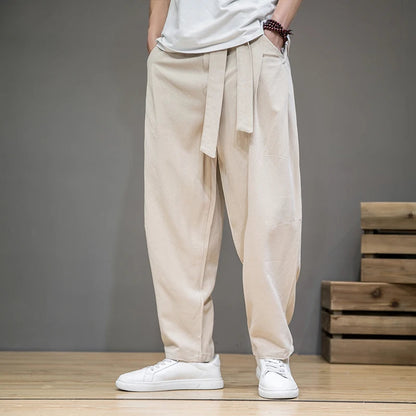 Men's Wide Leg Belted Pants - Fashinoza