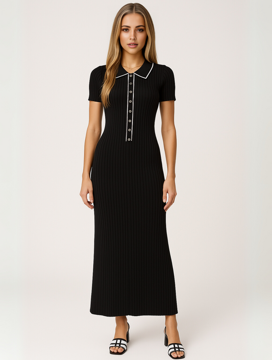 Women's Ribbed Maxi Dress Button-Down - Fashinoza
