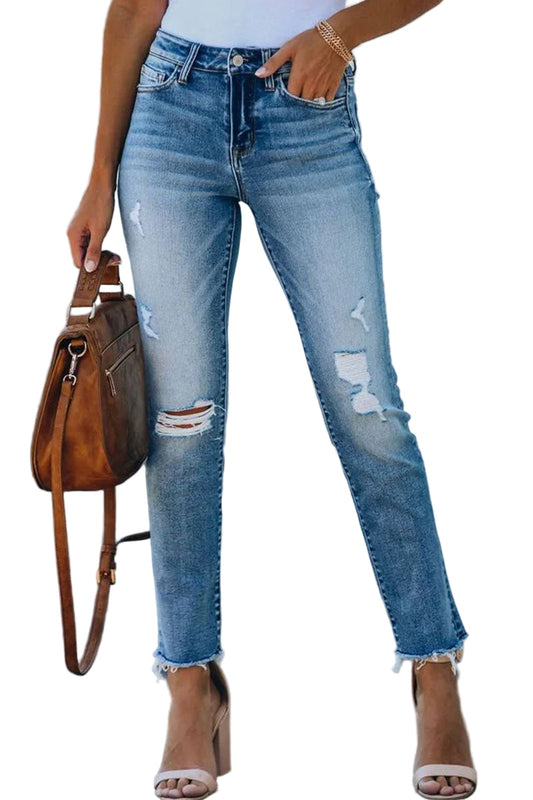 Women's Distressed Skinny Jeans - Fashinoza