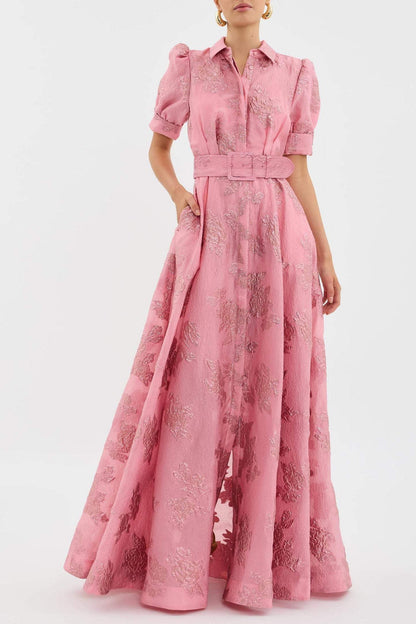 Women's Floral Maxi Dress with Belt - 
Fashinoza