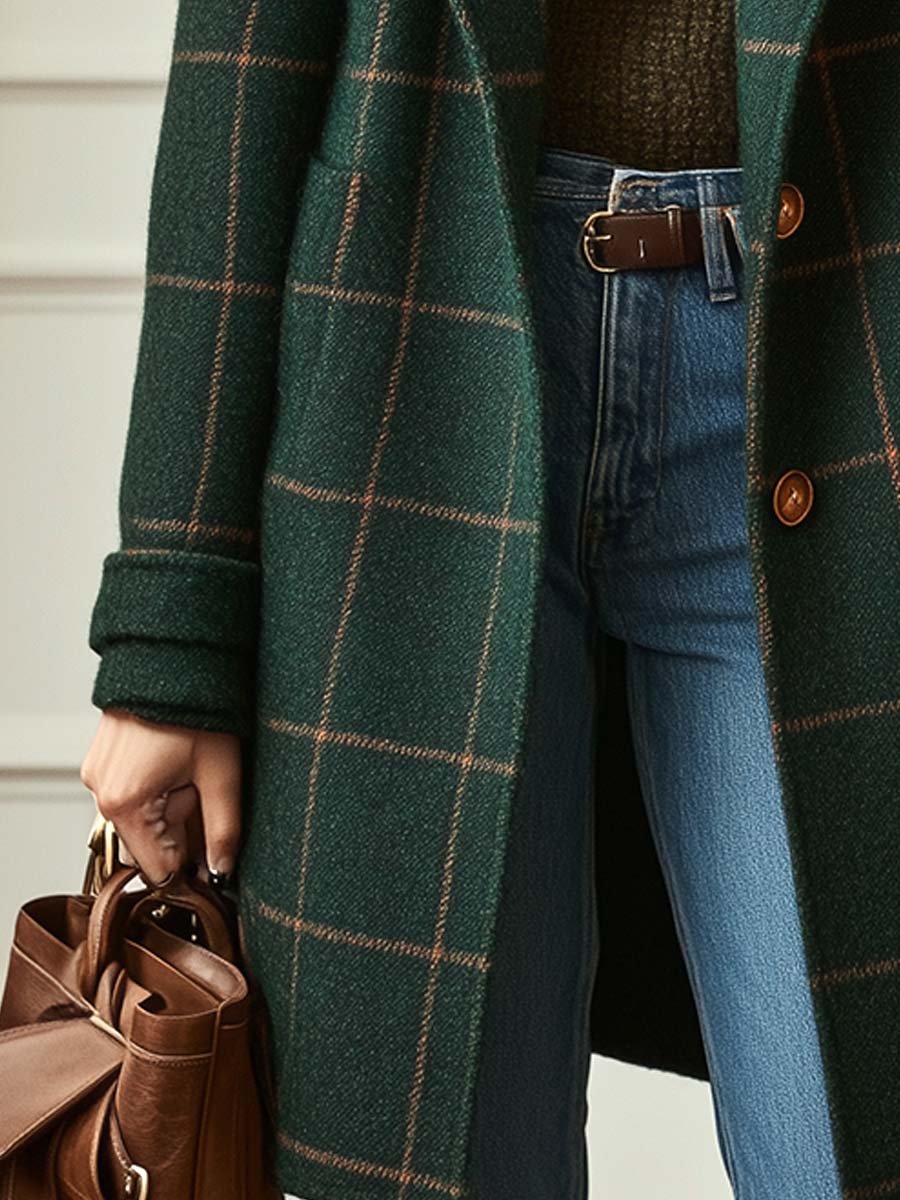 Women's Classic Plaid Wool Coat
