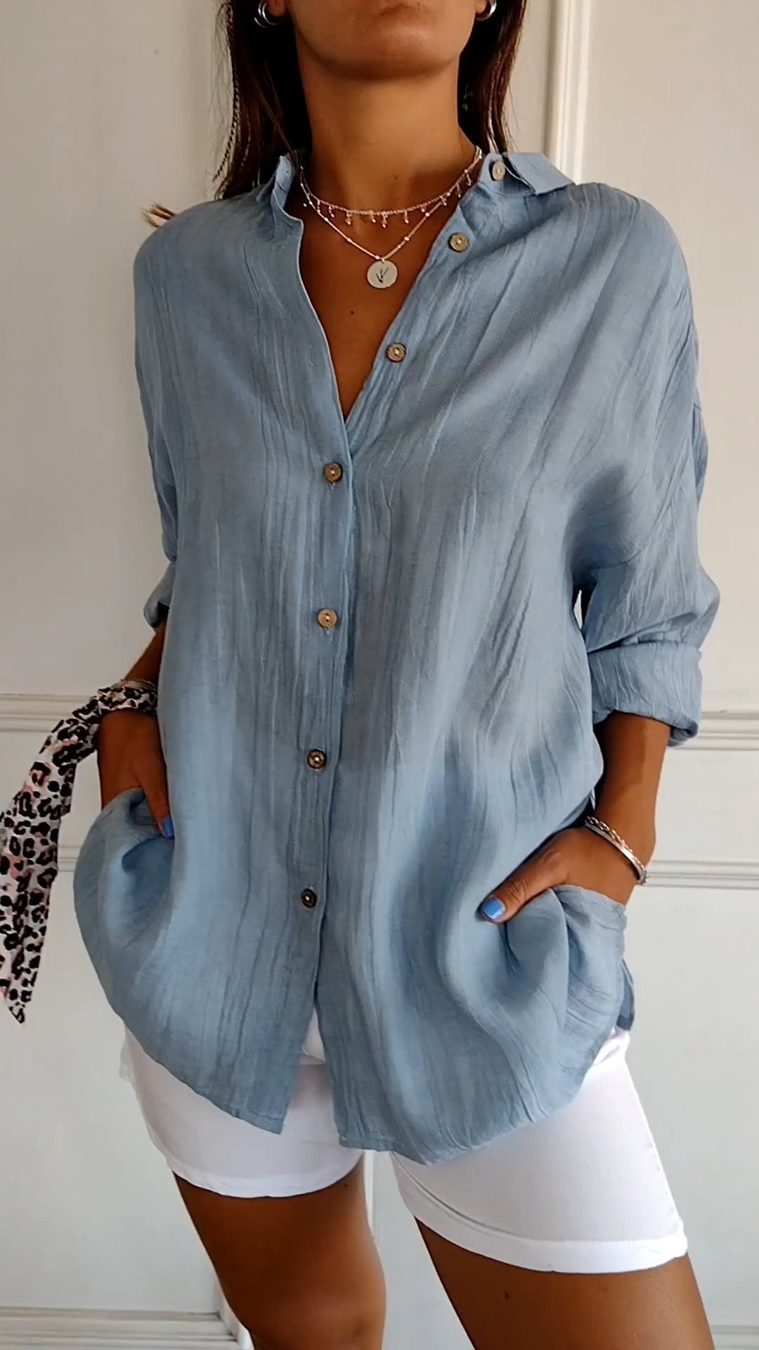 Women's Oversized Long Sleeve Button Down Shirt - Fashinoza