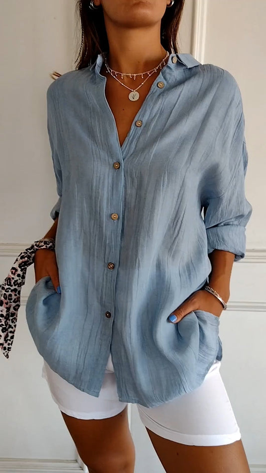 Women's Oversized Long Sleeve Button Down Shirt - Fashinoza