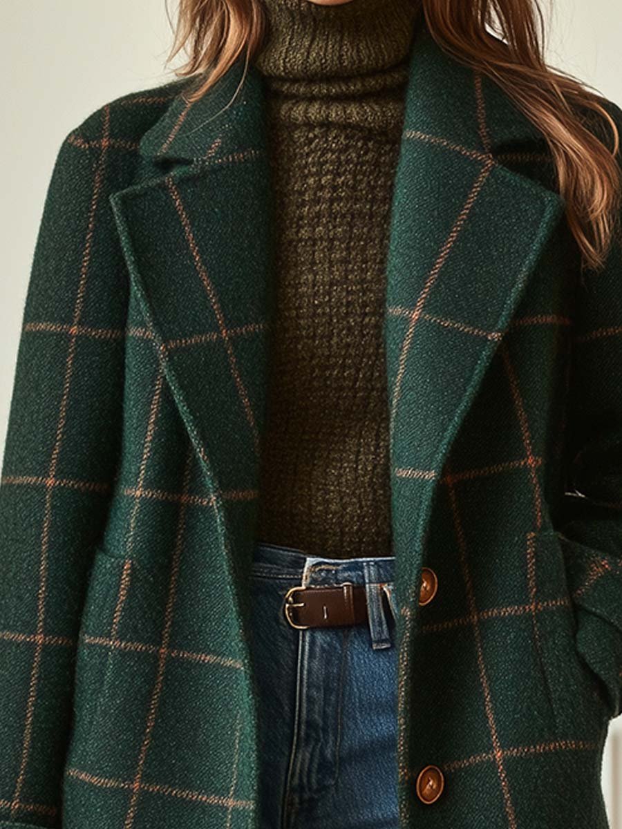 Women's Classic Plaid Wool Coat