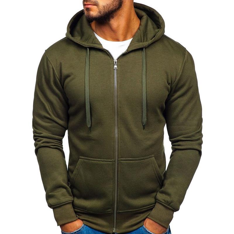 Men's Zip-Up Hooded Sweatshirt Solid Color - Fashinoza