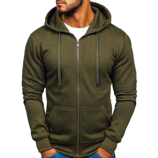 Men's Zip-Up Hooded Sweatshirt Solid Color - Fashinoza
