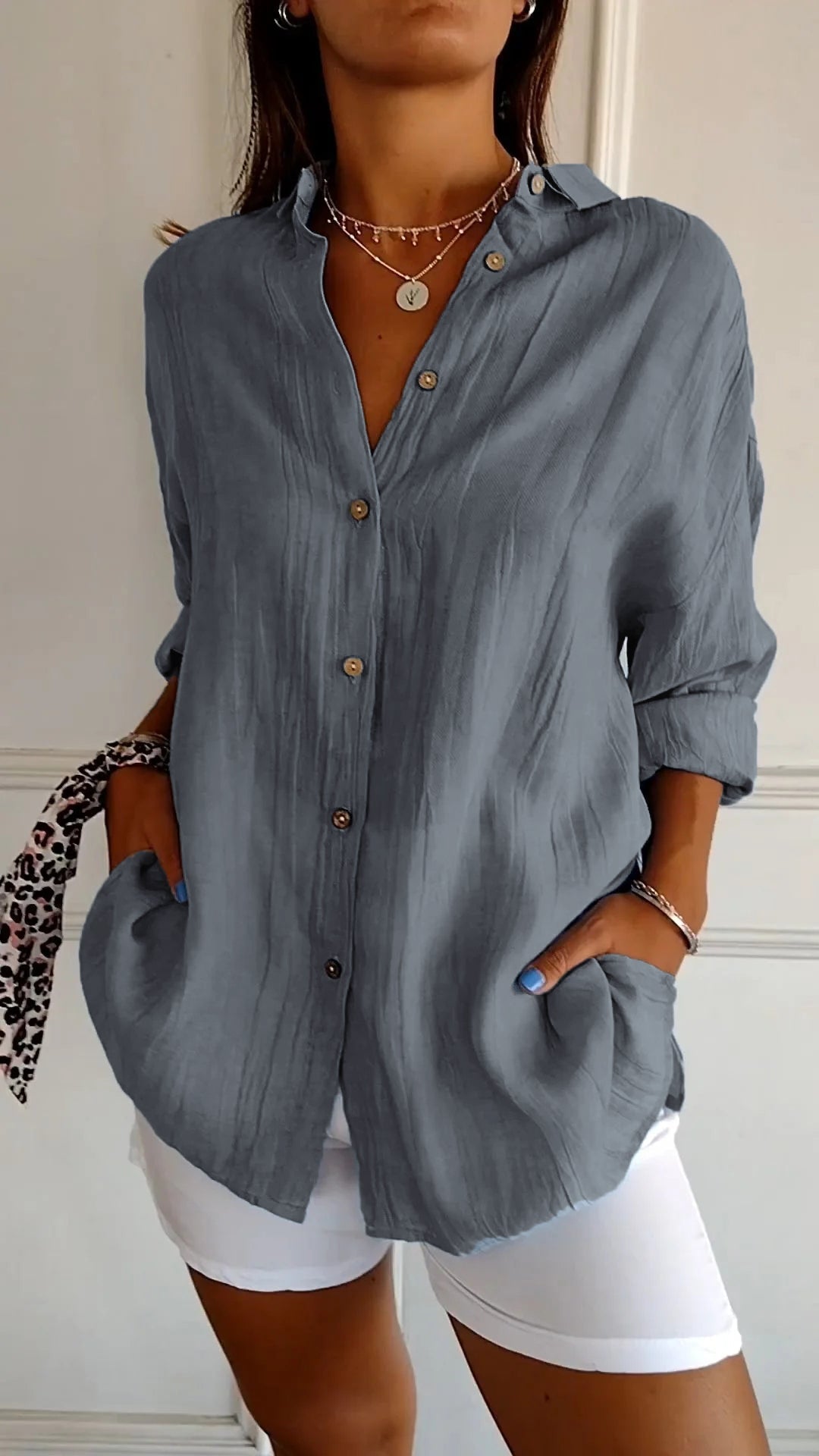 Women's Oversized Long Sleeve Button Down Shirt