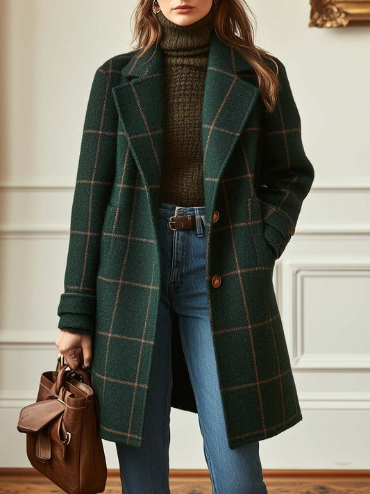 Women's Classic Plaid Wool Coat - Fashinoza