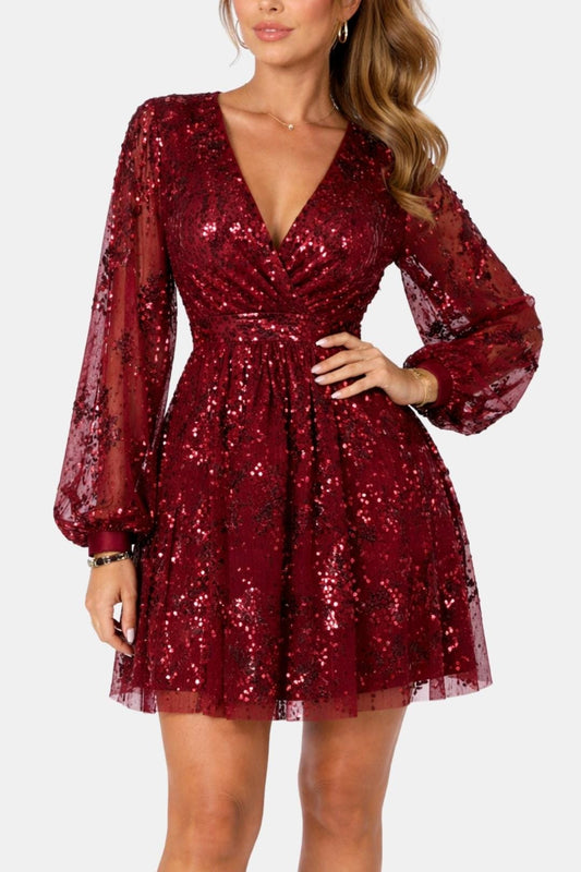 Women's Sequin Long Sleeve Mini Dress - Fashinoza