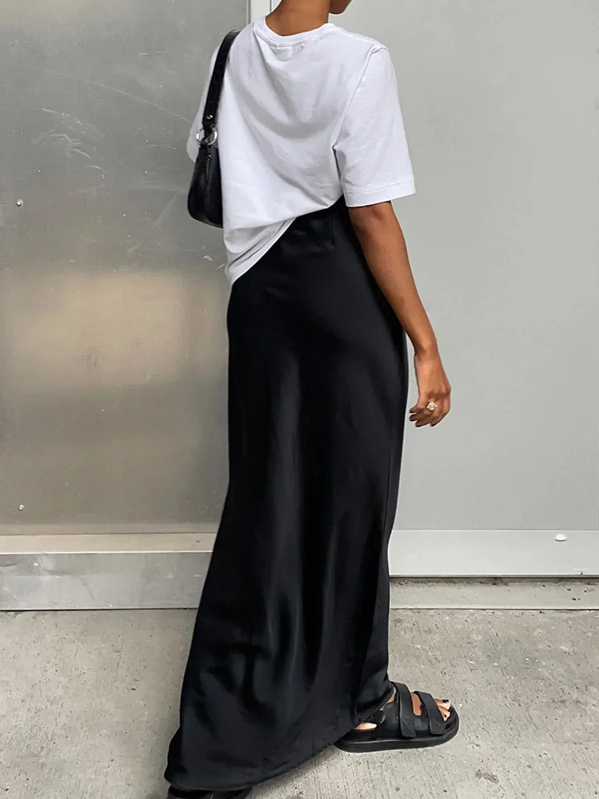 Women's High-Waisted Satin Maxi Skirt