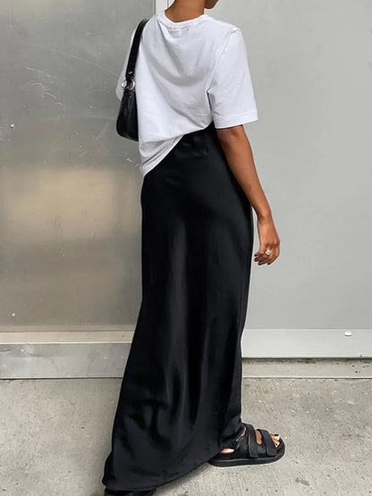 Women's High-Waisted Satin Maxi Skirt