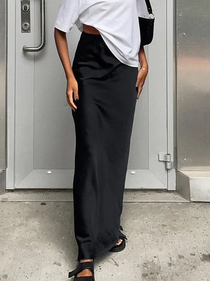 Women's High-Waisted Satin Maxi Skirt