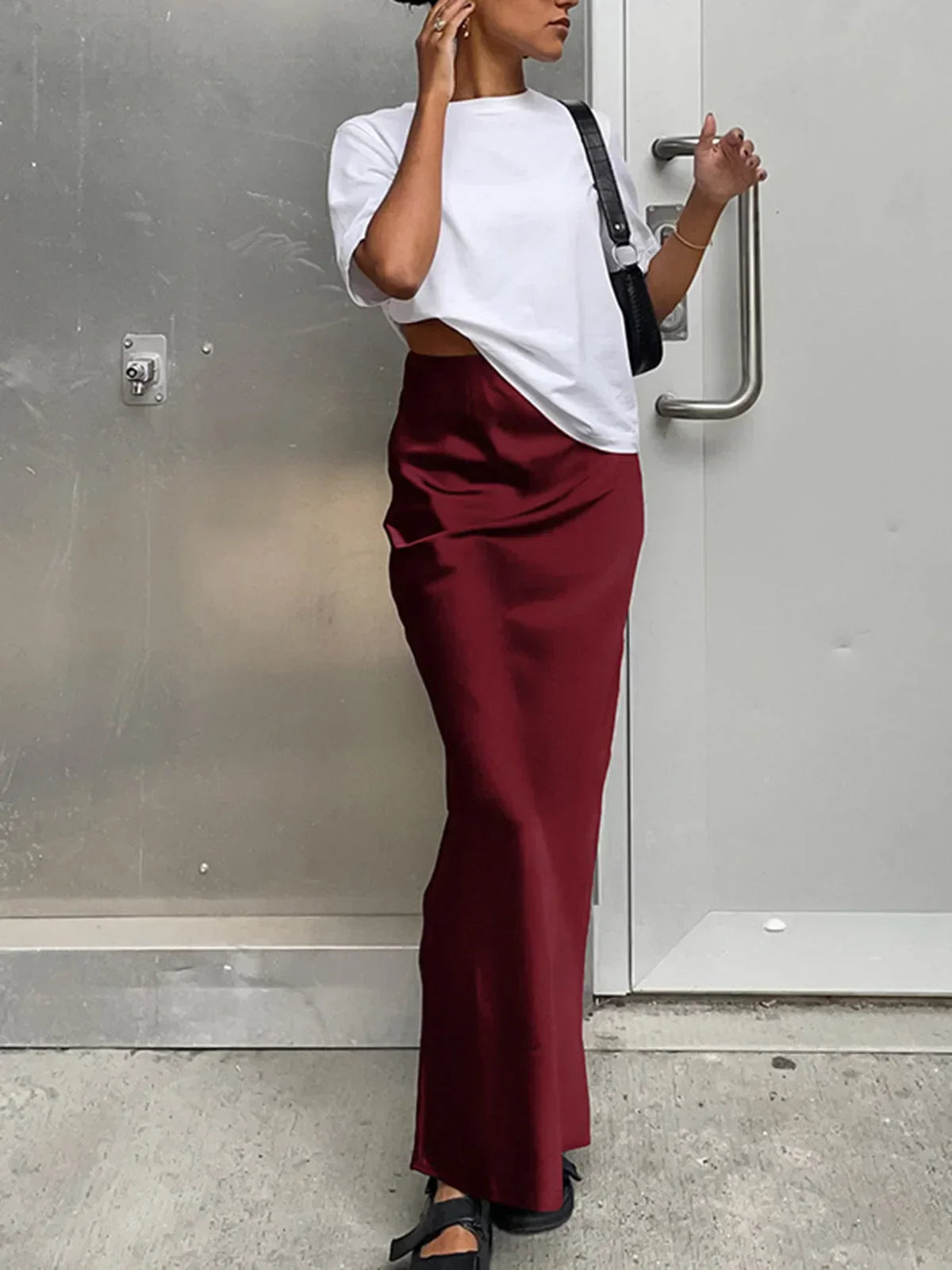 Women's High-Waisted Satin Maxi Skirt