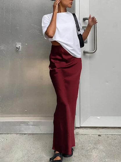 Women's High-Waisted Satin Maxi Skirt