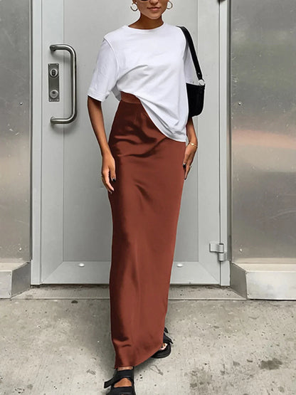 Women's High-Waisted Satin Maxi Skirt
