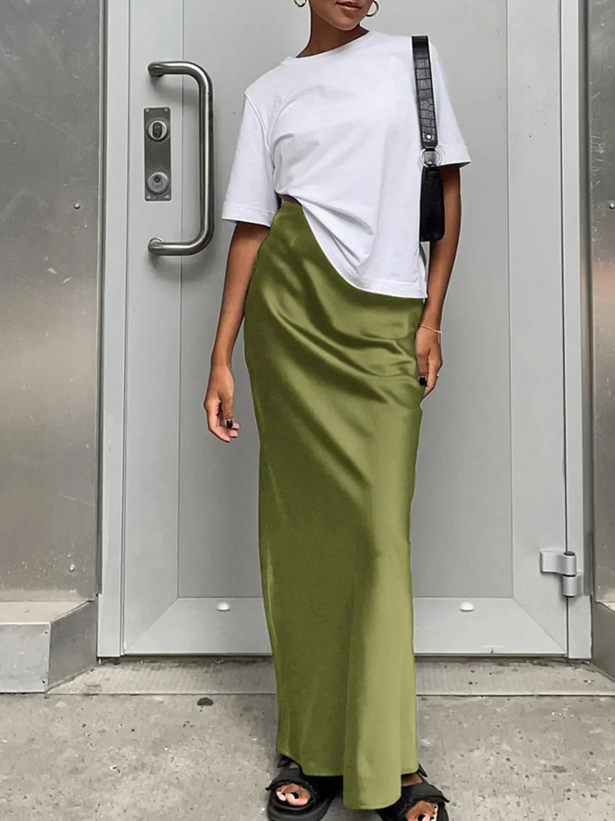 Women's High-Waisted Satin Maxi Skirt