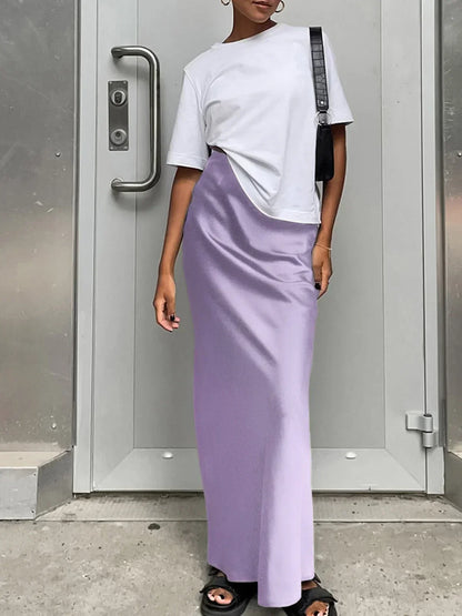 Women's High-Waisted Satin Maxi Skirt